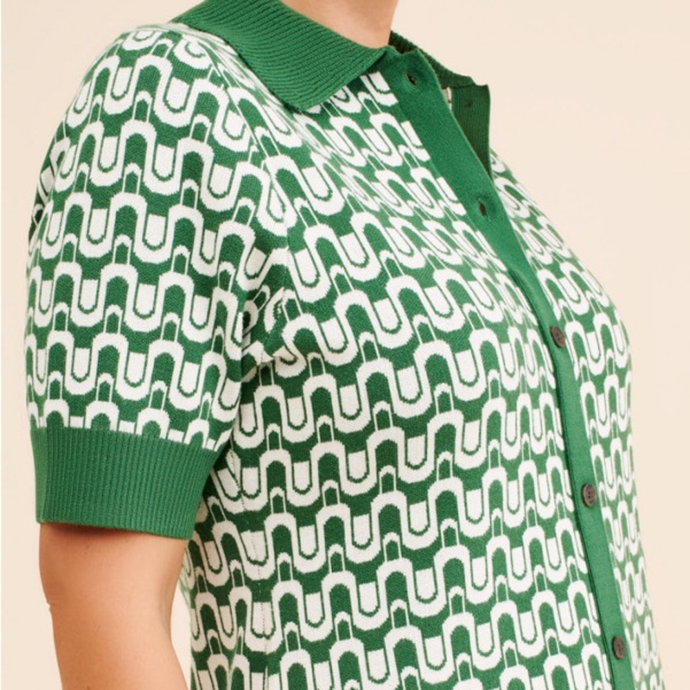 Maeve - Kinsley Collared Cardigan Sweater in Green Motif - Size XXS - Picture 4 of 6